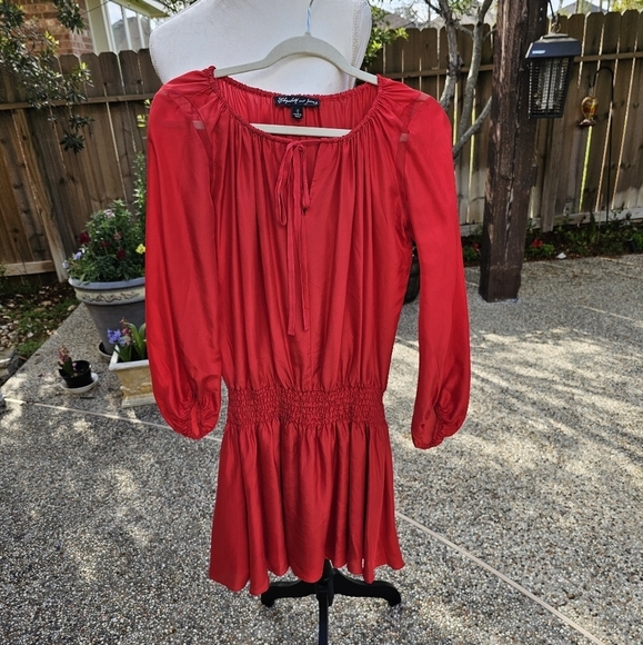 Elizabeth and James smocked waist  red silk dress S - Picture 11 of 15